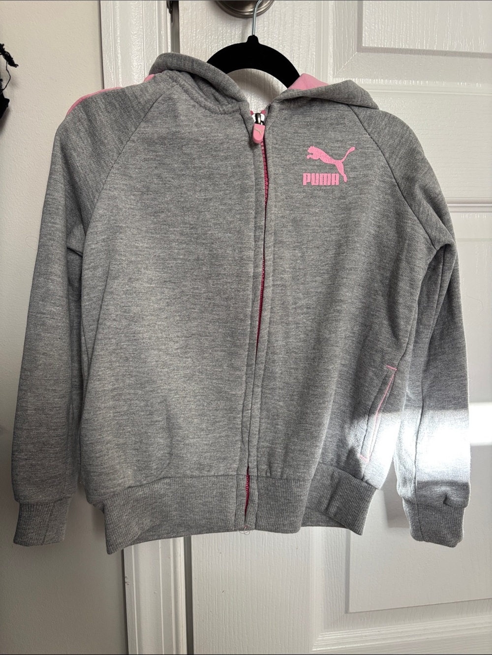 Puma Gray Hoodie with Pink Logo and Trim